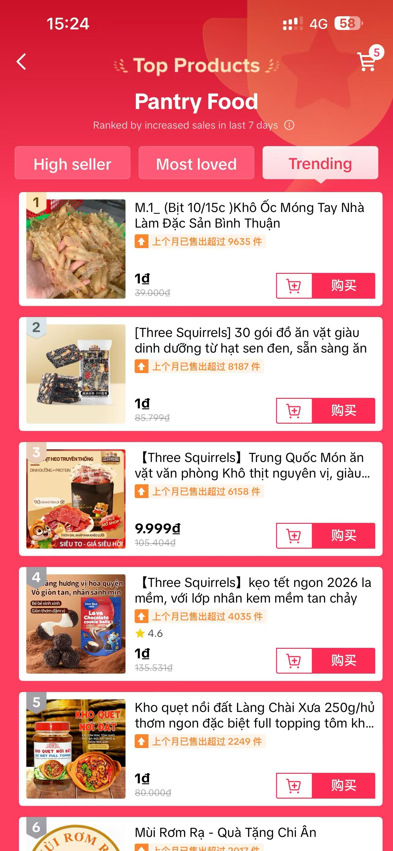 越南 TikTok 食品类目榜单前三